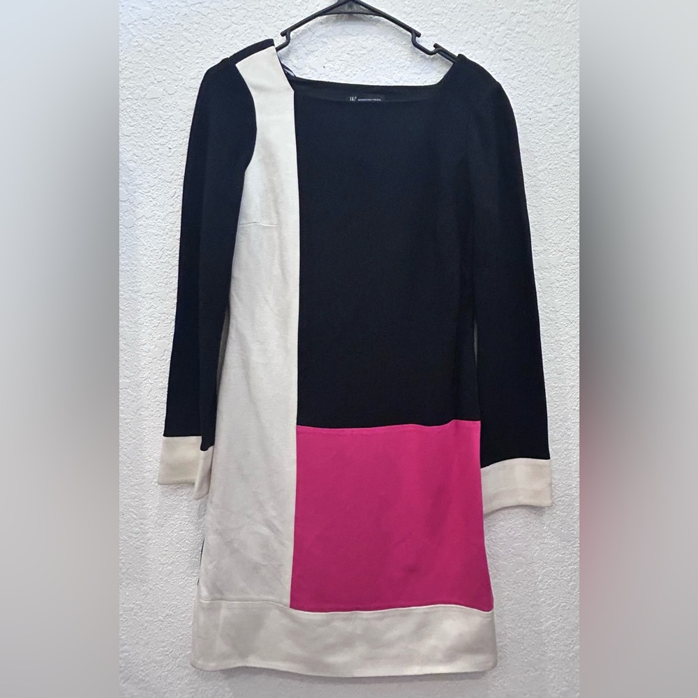 INC International Concepts Black and Pink Long Sleeve Sheath Dress B16
